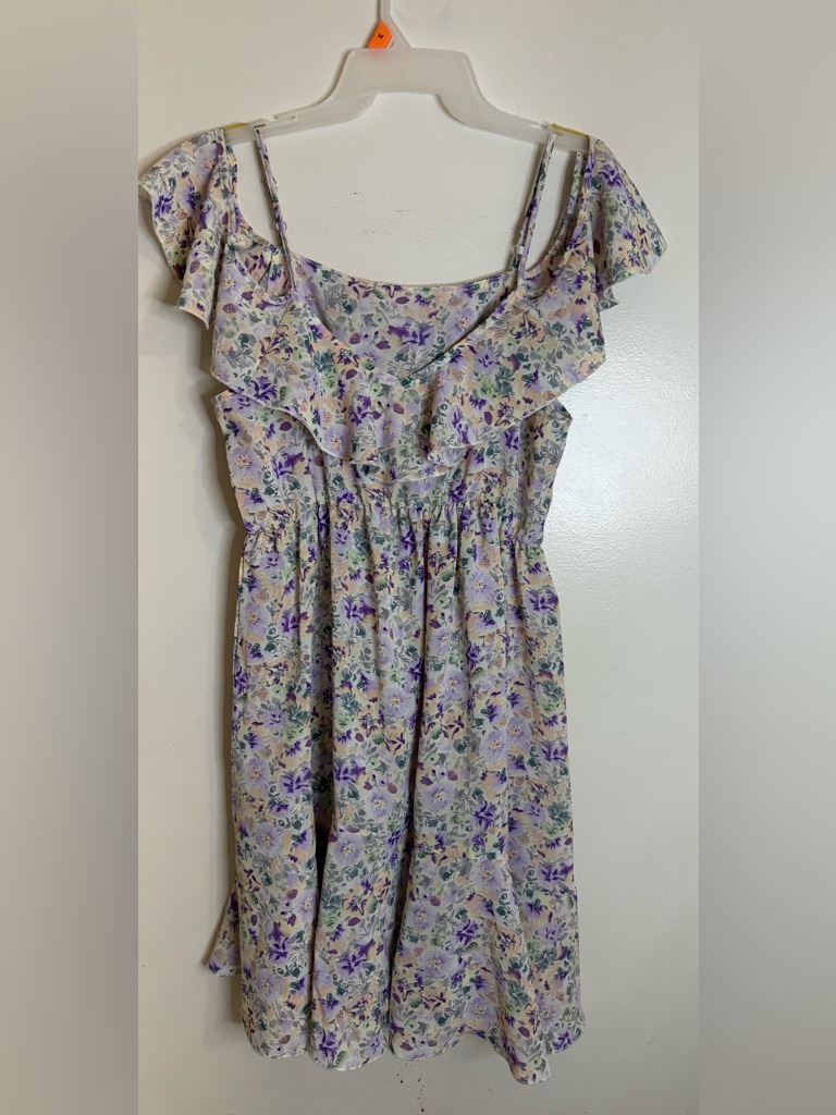 Women Lavender Floral Ruffle Sundress Size Medium